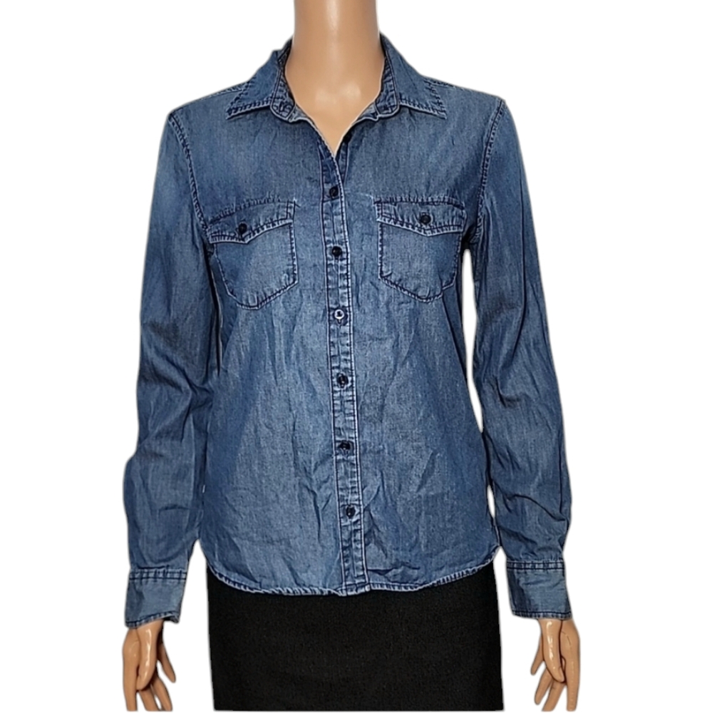 Aeropostale  Womens Size SP Blue Chambray Denim Long‎ Sleeve Button Up Shirt